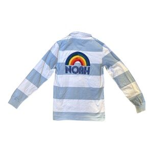 Noah Light blue and white striped rugby shirt.